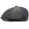 HT4612 Beret Cap Men Women Spring Autumn Wool Beret Hat Patchwork Plaid Ivy Octagonal Flat Cap Male Female Artist Painter Berets