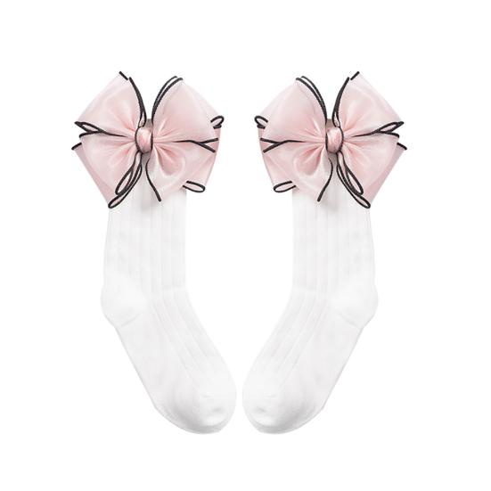 

Сплошной цвет с милым бантом для маленьких девочек, мягкие дышащие хлопковые длинные носки 4-6years белый