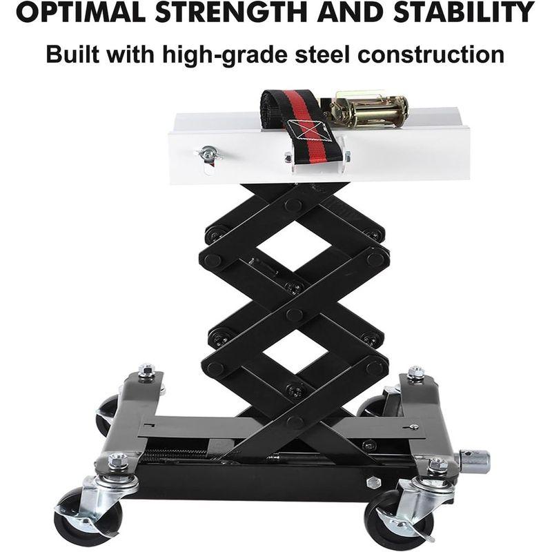 Heavy-Duty 450 LB Capacity Low Profile Transmission Jack with 7-23 Inch Height, Safety Straps, Brake Wheels for Auto Repairs