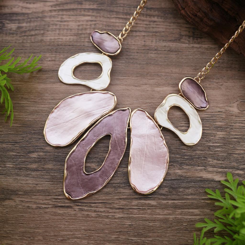 Color painting oil exaggerated geometric oval necklace, women's personalized hollow oval alloy necklace