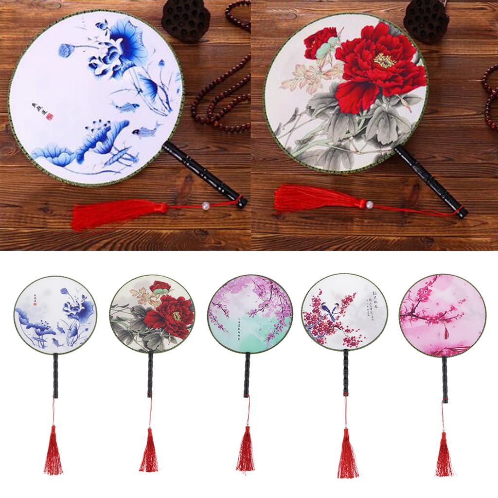 Chinese Style Round Hand Fan Vintage Bamboo Dancing Fan Elegant Party Decor Prop for Home and Wedding