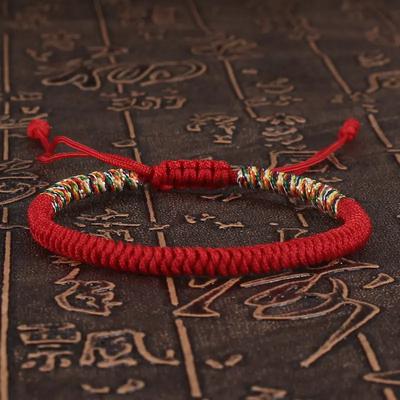 Tibetan Buddhist Lucky Bracelet Unisex Braid Red Thread Rope Adjustable King Kong Knot for Womern Men Bangle Jewelry Accessory