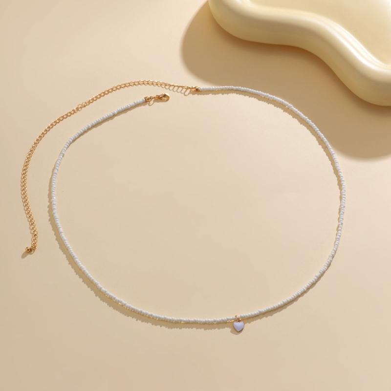 Handmade Heart Rice Beads Choker Necklace for Women Fashion Bohemian Clavicle Chain Party Statement Necklaces Jewelry