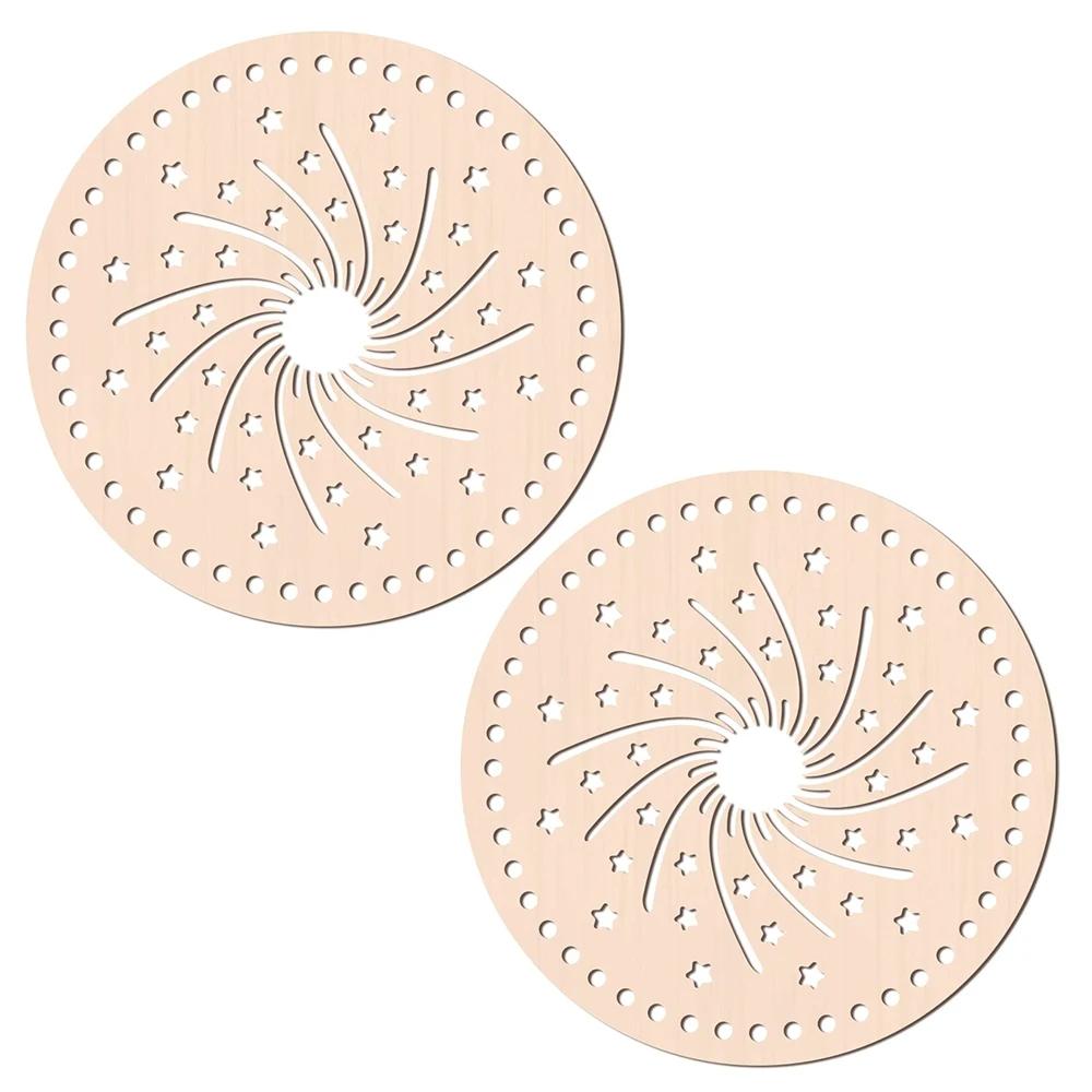 2Pcs Wooden Creative Circular Hollow Pattern Bag Base DIY Wooden Weaving Products And Home Decoration
