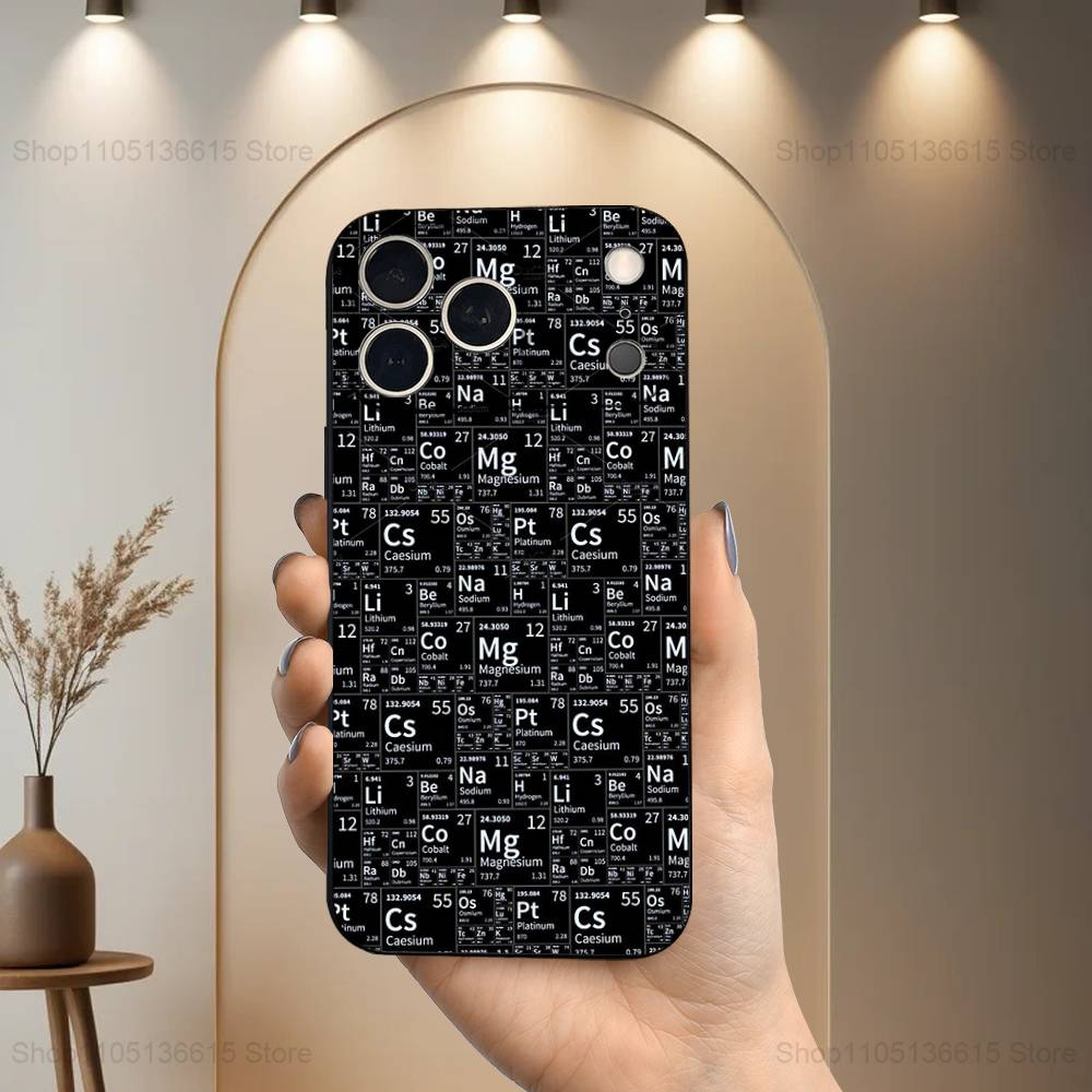 

Chemical Elements Art Phone Case For iPhone 15,14,13,17,16,12,11,Plus,Pro Max,XS,X,Mini,8,7,XR,SE,Soft Silicone Black iPhone12