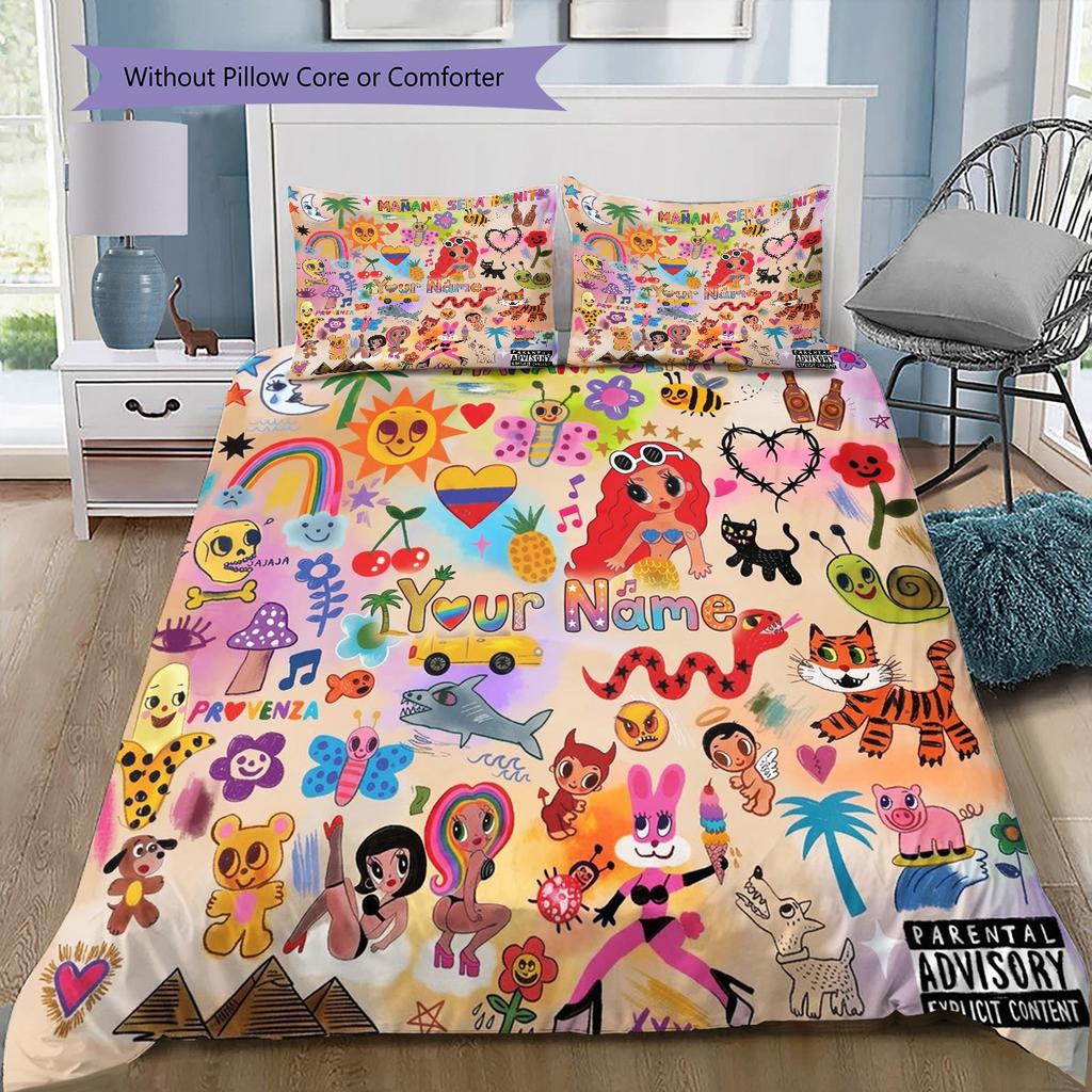 Colorful Fantasy Collage Custom Name Pattern Bedding Quilt Set Quilt Cover Pillowcase Home Birthday Gift(1 * Duvet Cover + 2 * Pillowcase, Without Cor
