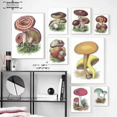 Farbige giftige Pilze Leinwandmalerei Küche Wandkunst Vintage Pflanzenposter für Wohnzimmer Korridor Home Dekoration Wandbild