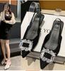 Baotou Sandals Women's New Summer Rhinester Square Buckle Fairy Wind After Empty French Fine Heel High Heel Pointed Single Shoes