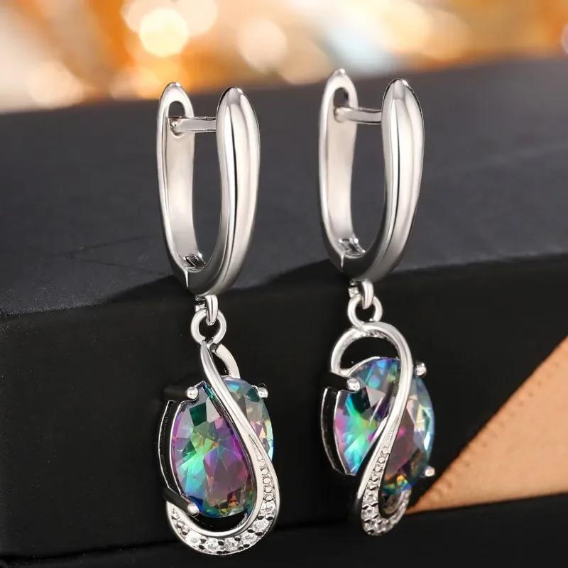 2026 New Colorful Crystal Zircon Bridal Earrings, European and American Personalized Fashion Trend, High End Jewelry