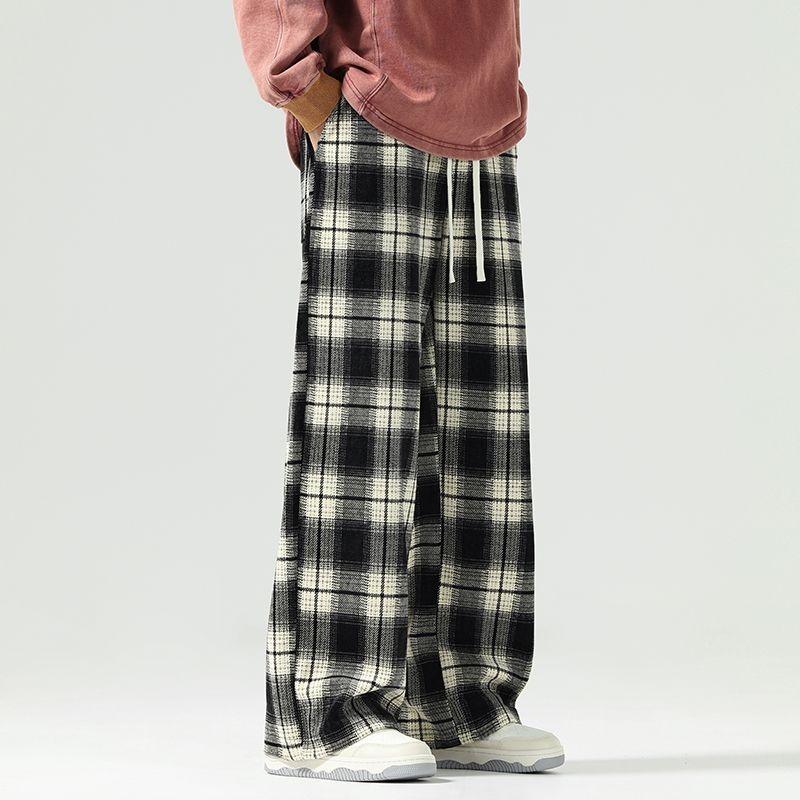 Ge Di Jie Men's and Women's Trendy Plaid Loose Straight Tube Hanging Wide Leg Casual Pants