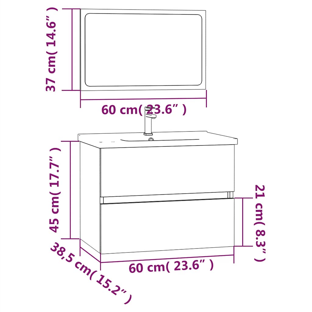 2 piece bathroom furniture set smoked oak wood based material