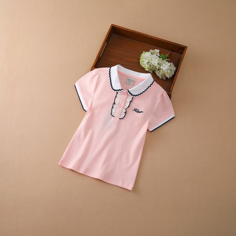 Dívčí polokošile léto Krátké rukávy Topy Dětské Bavlněné tričko Oblečení s límečkem pro děti 4-12 let Roztomilé oblečení