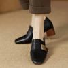 Fashion New Leather Women Fashion Pumps Square Toe Thick Heel Mary Jean Shoes Slip On Elegant Temperament Daily Shoes Handmade
