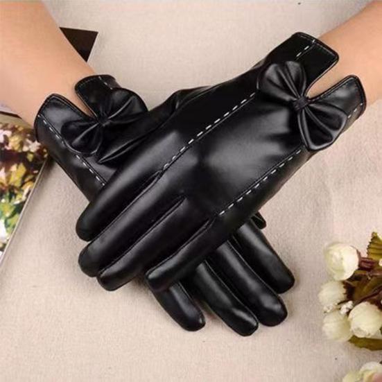 Yousheng Women Faux Leather Gloves Fleece Lined Touch Screen Gloves Warm Winter Gloves with Bows for Driving Commuting Dating