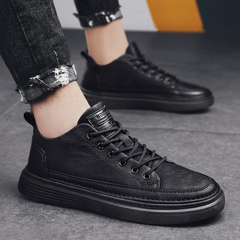 Leather Men Casual Shoes Spring Fashion Shoes for Men Comfort Walking Platform Shoes Male Ankle Vulcanized Shoes Tenis Masculino