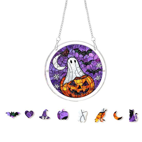 Xiaobudian Halloween Acrylic Puzzle Suncatcher Window Hanging,7.87 Inch Sun Catcher Decoration Ornament, Ideal for Gifting and Home Decor