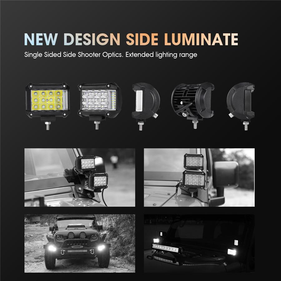 4 inch 57W Side Luminous Led Work Car Driving Lamp Offroad Light Bar Combo