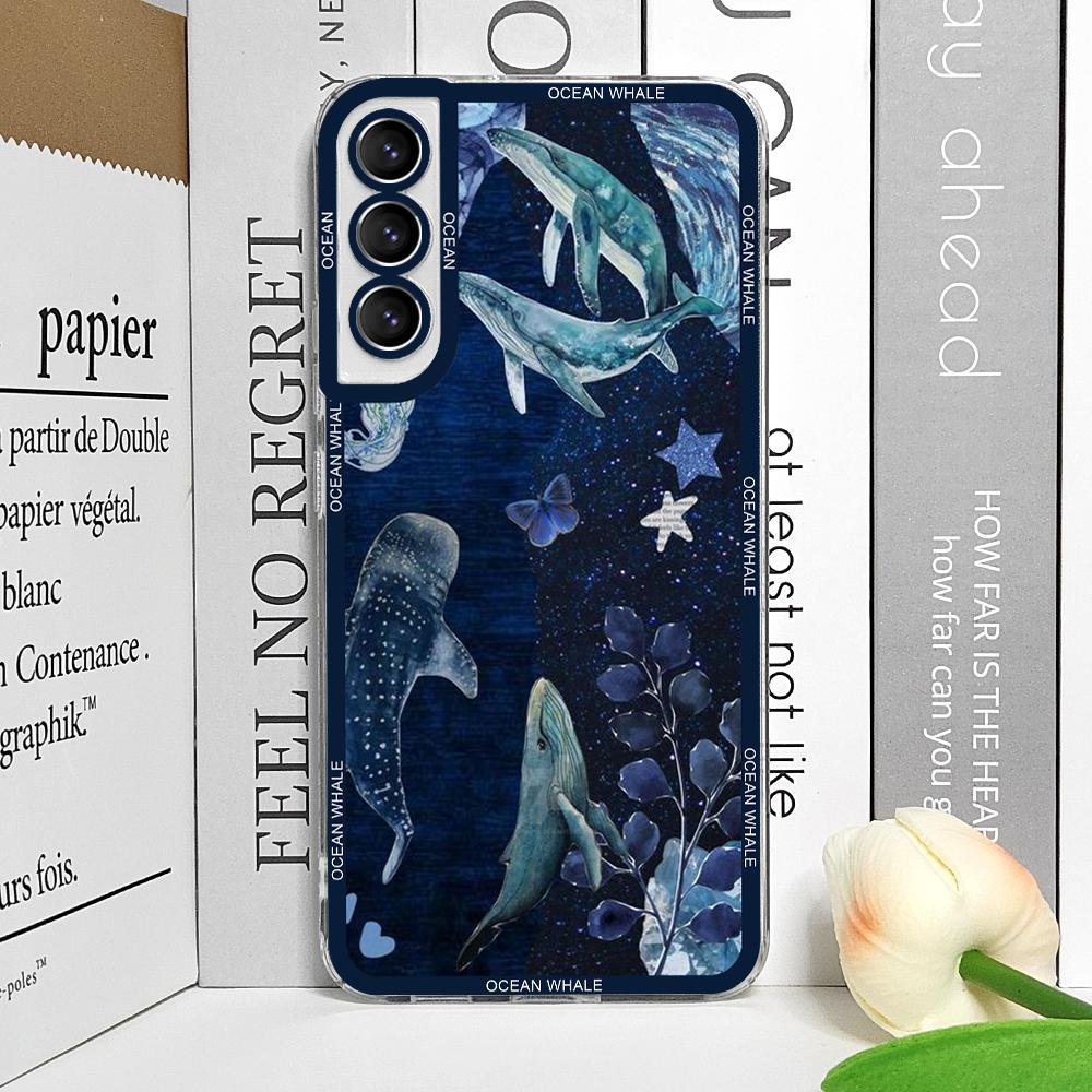 Ocean Whale Shark Swimming Phone Case for Samsung Galaxy S25 S24 S21 FE S22 Plus S23 Ultra 5G Soft Clear Covers Aesthetic Fundas