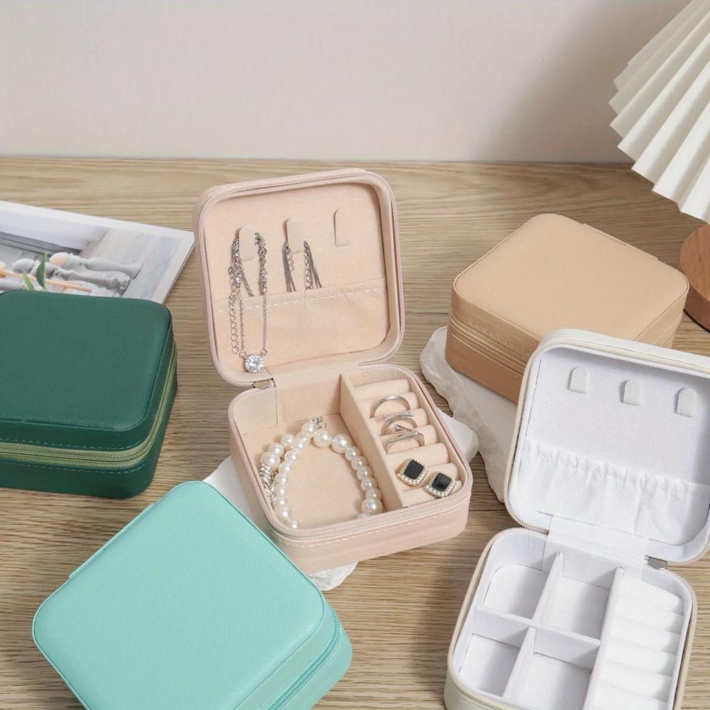 1pc Mini Portable Jewelry Box, Jewelry Box, Travel Jewelry Storage Box for Earrings, Rings, Necklaces, Bracelets with Zipper