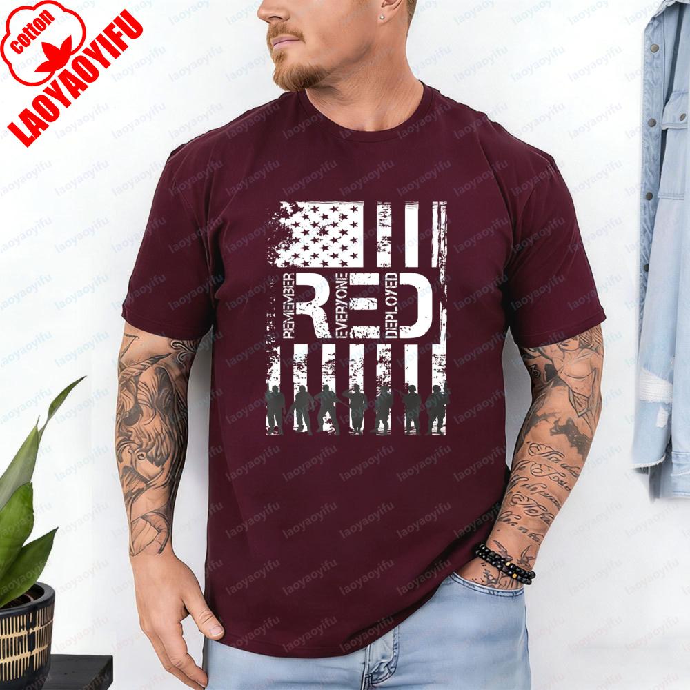 RED Friday Tshirt Remember Everyone Deployed Patriotic Casual Cotton Tee Military Tribute Patriotic Vintage Classic Tops for Men S