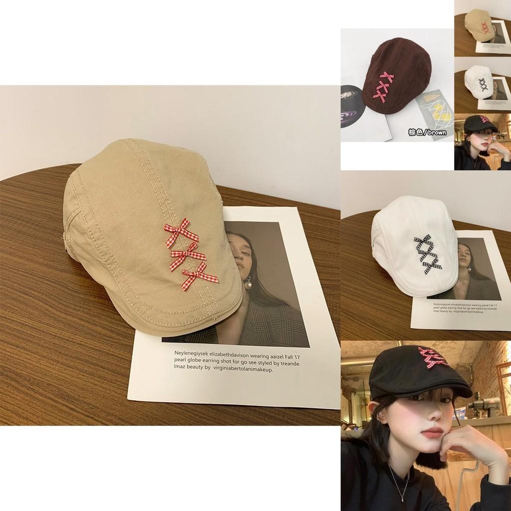 Trendy Retro Womens Beret Hat With Bowknot Cotton Blend Newsboy In Black Fall
