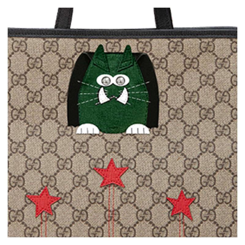 Gucci handbag Cartoon cat five-pointed star patch with presbyopic logo, canvas and leather, Tote bag, Tote bag, shopping bag, handbag, children's bag