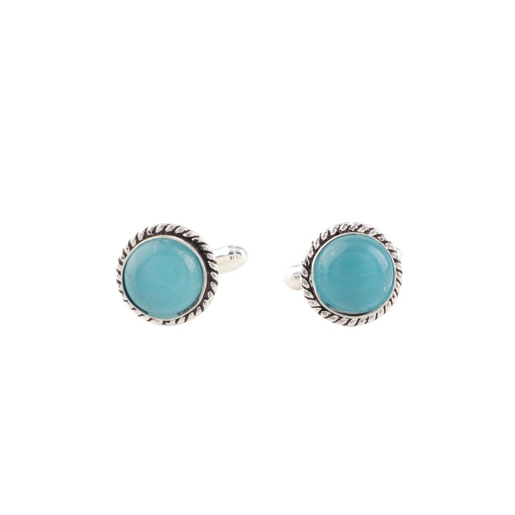 Natural Blue Cat's Eye Gemstone 925 Sterling Silver Handmade Men Cufflinks 0.51" CL-3-27