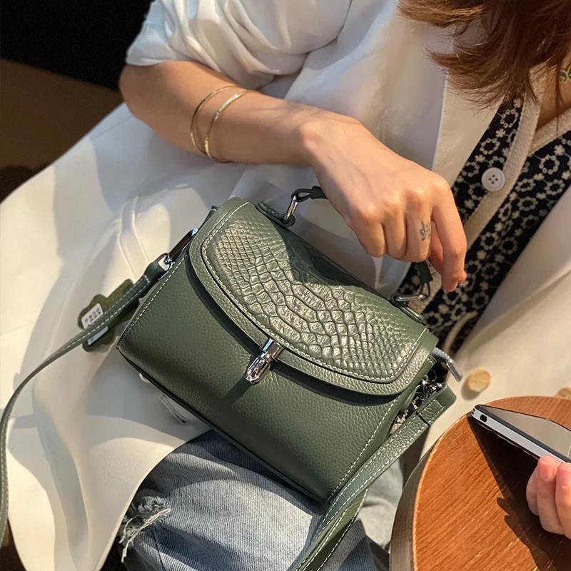 Genuine Leather Women's Bag Elegant Bag for Women Temperament Crossbody Square Shoulder Bag