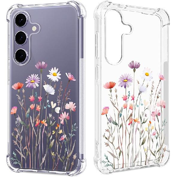 Floral Clear Case for Galaxy S24 for Women/Girls,Pretty Phone Cover for Samsung S24,Flower Design Slim Soft Transparent Drop Proof TPU Protective Only for Samsung Galaxy S