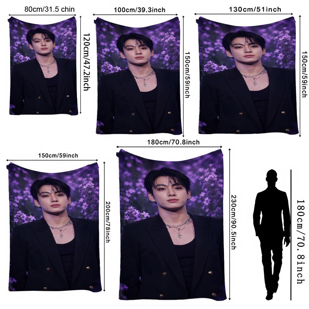 Young Man Against Purple Floral Background Theme Blanket Cozy Comfortable Throw Blanket For Living Room Sofa Bedroom Bed Lightweight Home Decor