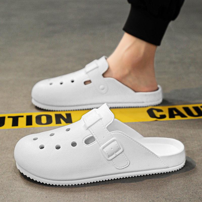 

Летние мужские тапочки из ЭВА, новые полутапочки, мужские модные классные тапочки, повседневные белые туфли Baotou Hollow, дышащие, мужские туфли Tenis 42-43 белый