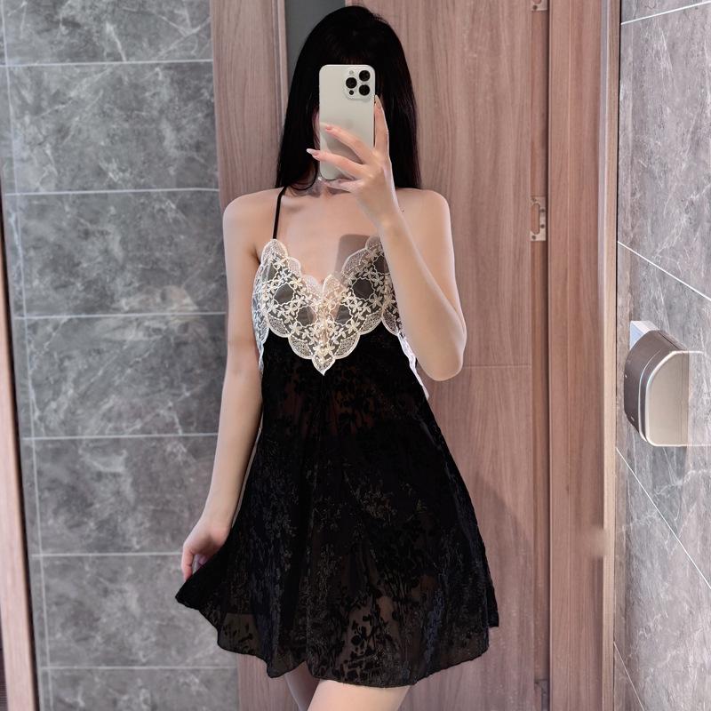 French Sexy Women's Pajamas: 2025 Burnt-Out Lace Camisole & Shorts Set