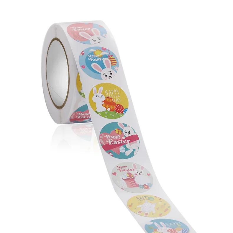 1inch 2.5cm Easter Cartoon Sticker Bunny Egg Decoration Roll Sticker Gift Sealing Happy Easter Day Holiday for small business