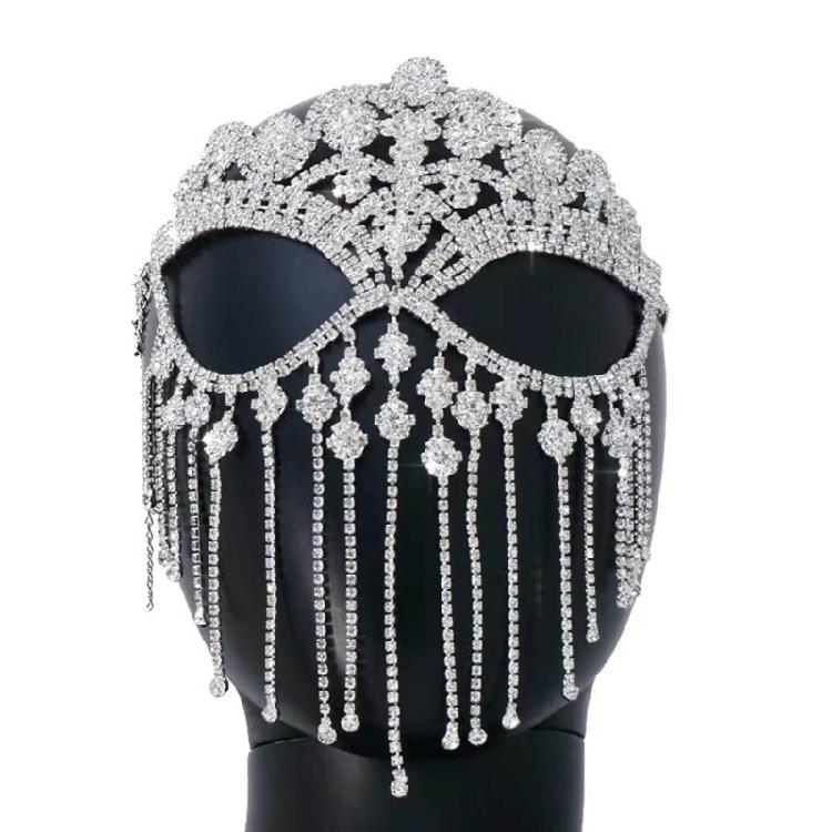 Indian Tassels Veil Mask for Face Women Rhinestones Face Mask Masquerade Dance