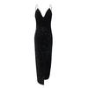 Women Deep V Sequins Wrap Ruched  Sleeveless Nightclub Party Dress