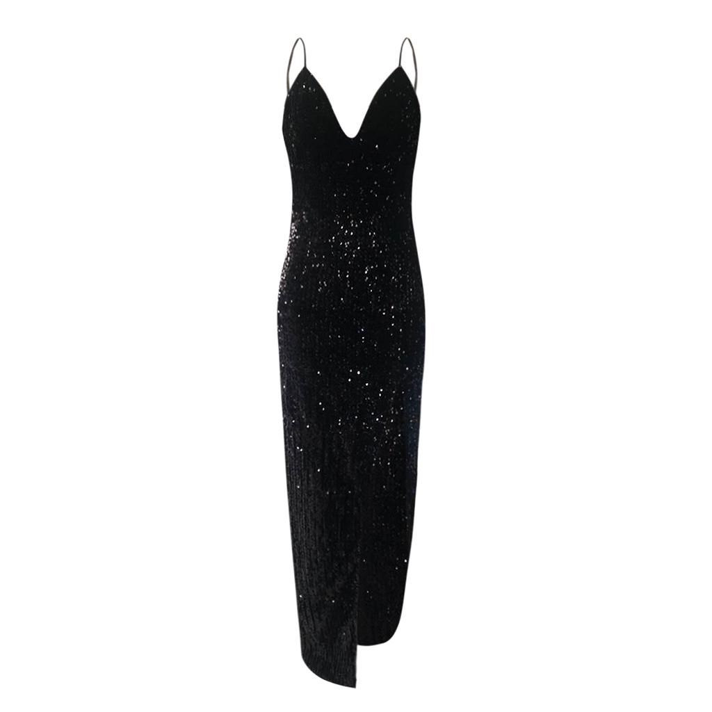 Women Deep V Sequins Wrap Ruched  Sleeveless Nightclub Party Dress