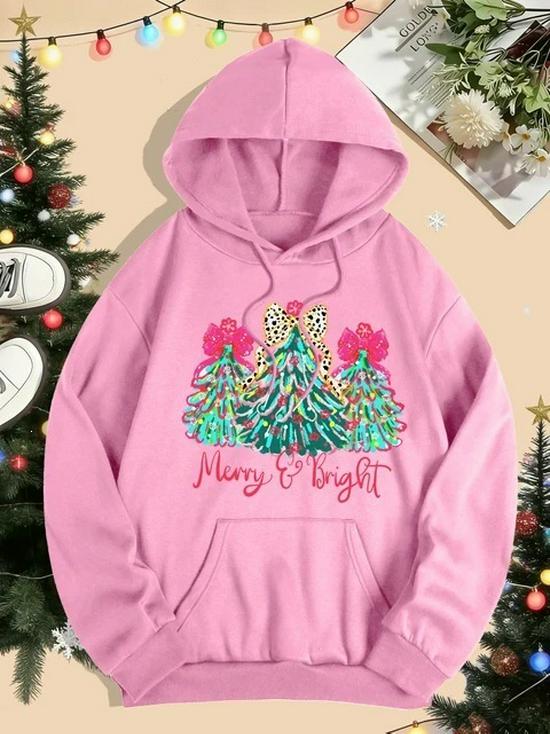 Merry Christmas Colorful Tree Women's Hoodie with Pockets - Comfy Hooded Sweatshirt for Autumn & Winter