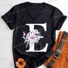 Letter B Floral T Shirts Women English Alphabet Birthday Gift Women 26 Initials Flower Classic Tops Tees Alphabet Floral Tshirt