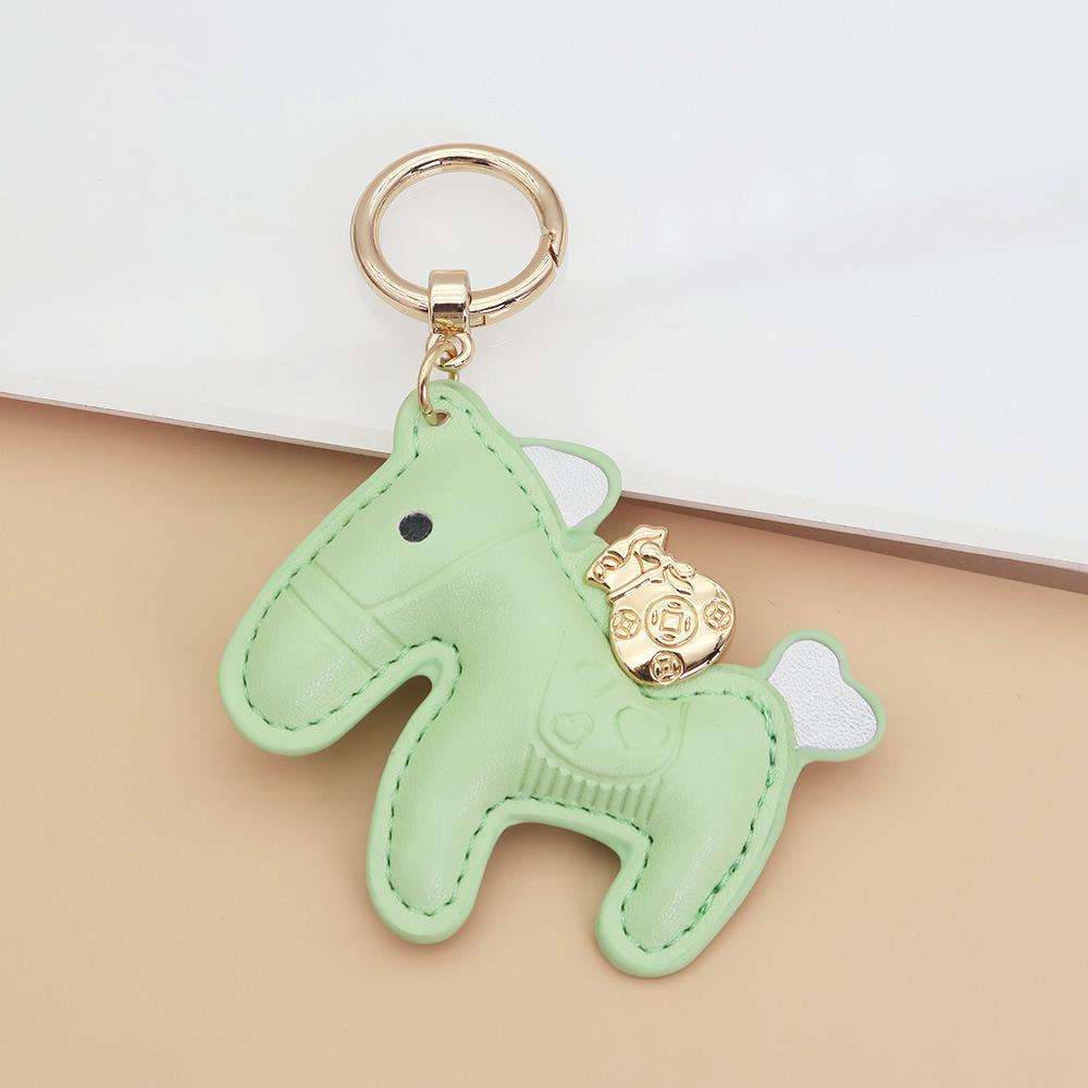 Handmade Leather Rocking Horse Keychain Pendant - Cartoon Style