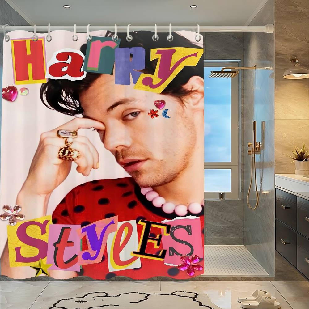Singer H-Harrys S-Styles Movie White Shower Curtain, Bathroom Decorative Shower Curtain, Waterproof Shower Curtain With Hooks