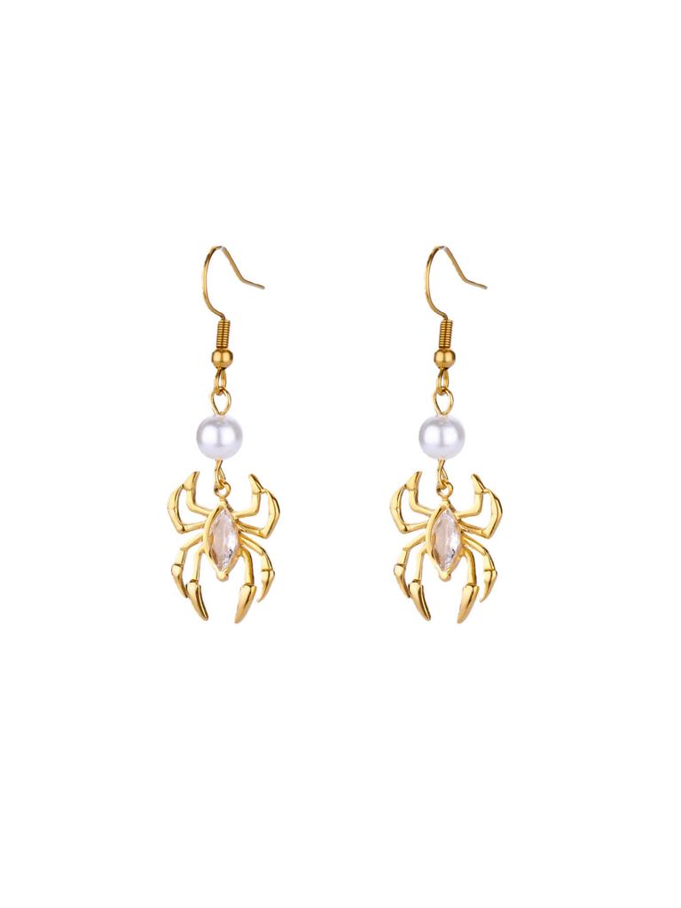 Zircon Pearl Spider Earrings For Women Gold Color Stainless Steel Spider Dangle Drops Trendy Minimalist Jewelry Gift