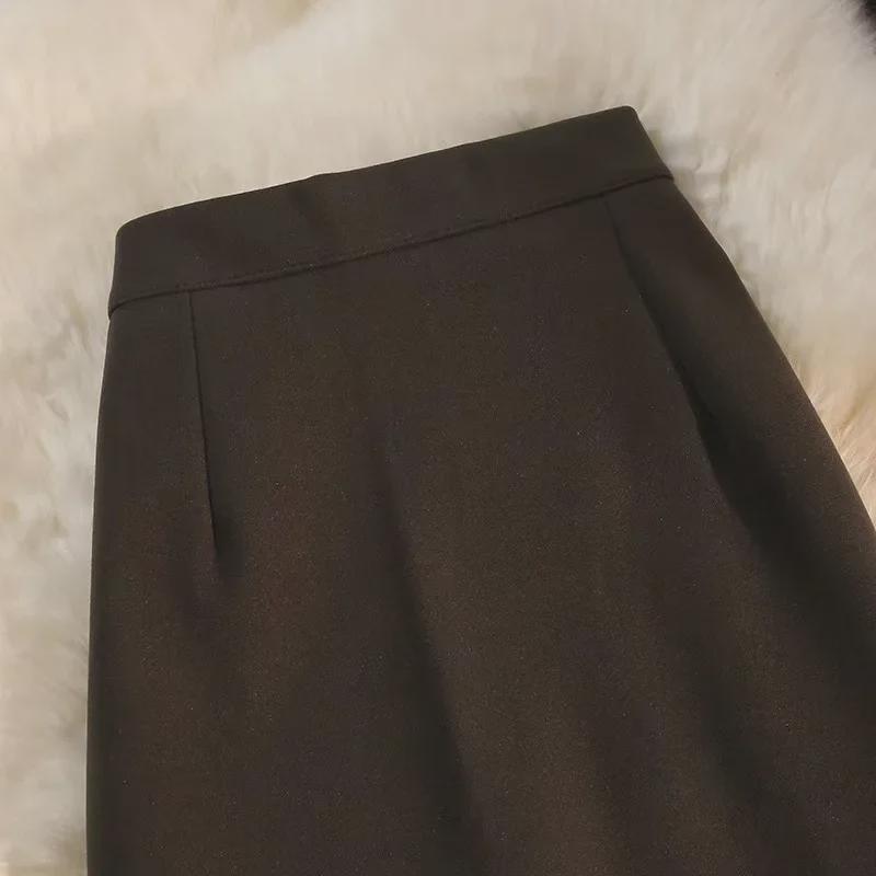 High Waist Slim Woolen Slit Skirt for Women - Mid-Length A-Line, Autumn/Winter Style