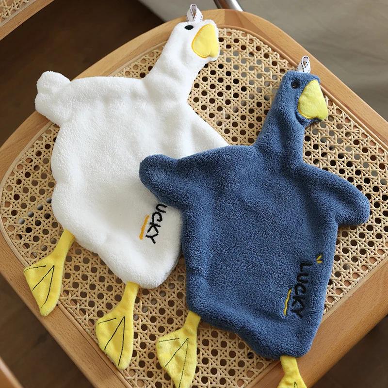 Duck Shape Cartoon Hand Towel Coral Velvet Absorbent Hanging Towel Soft Cute Children's Hand Towel Table Cleaning Kitchen Cloth