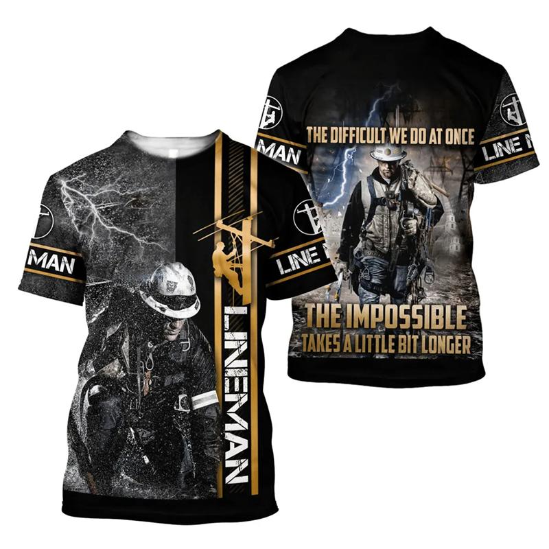 Fashion 3D Print T-Shirt For Men Electrician Uniform Leisure O-neck Oversized