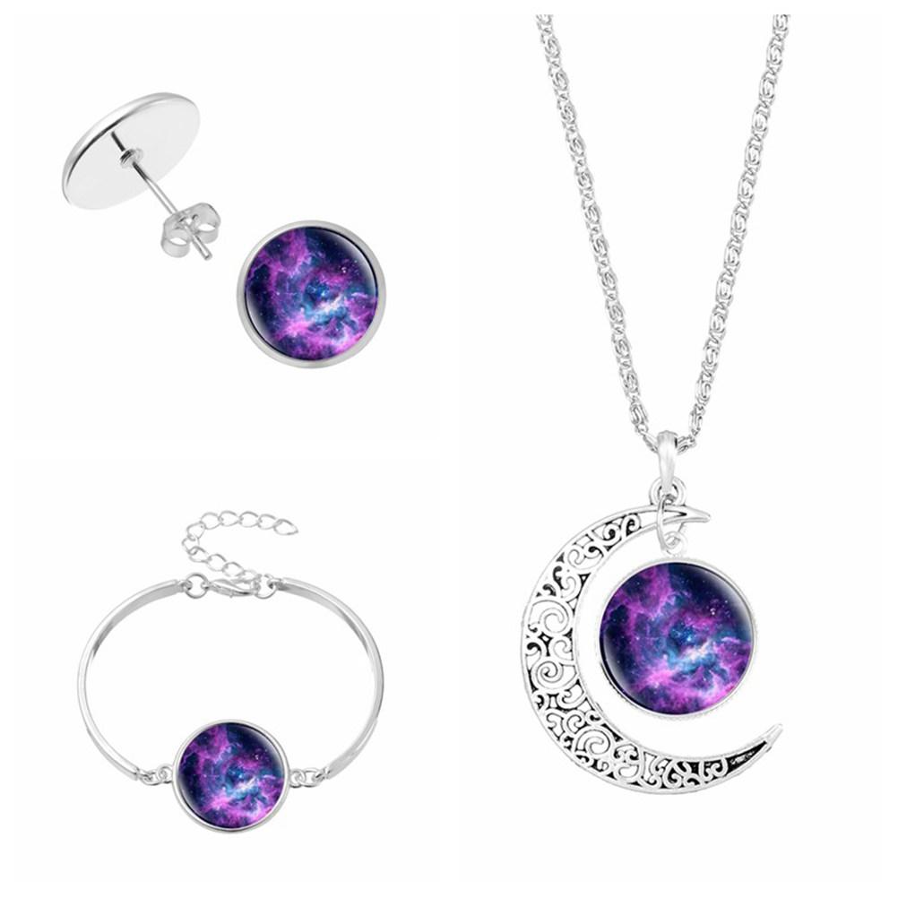 3Pcs Noble Galaxy Jewelry Set for Women Beautiful Shining Necklace Earrings Bangle Set Luxury Gift for Wife Girlfriend Mother