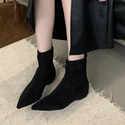 Spitze Stiefeletten Damen Winter Wildleder Elastisch Innenhöhe Erhöhung Spitze Dünne Stiefel Kleiner Keilabsatz Stiefel Stiefeletten