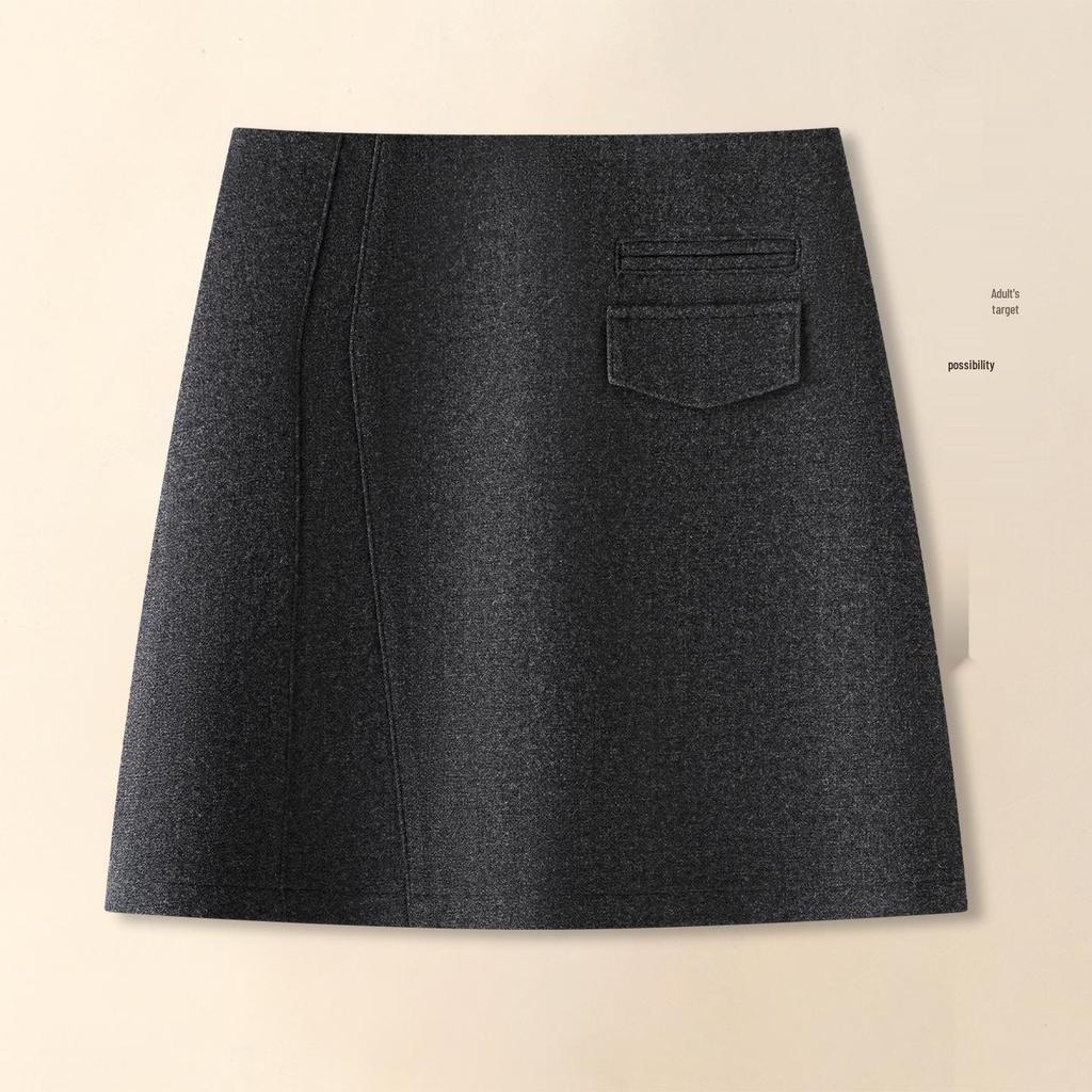 2025 Women's Grey Woolen High Waist A-line Short Skirt - Stylish, Slimming, and Perfect for Autumn/Winter