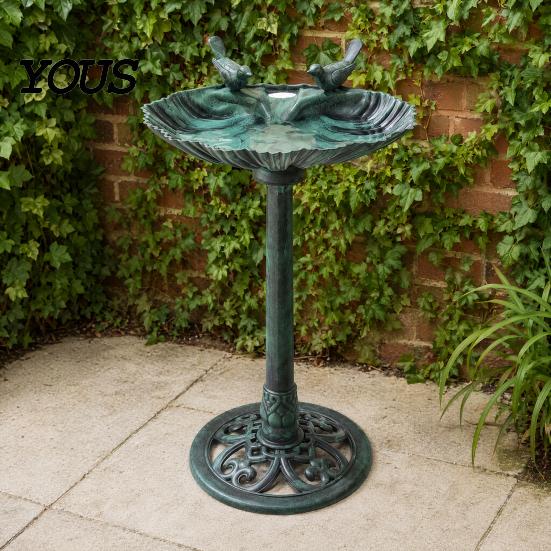 Ground Spike Bird Bath Pedestal Bath, Copper Resin Birdbaths Weather Resistant Floral Accents, Vintage Bronze Finish Garden Decor for