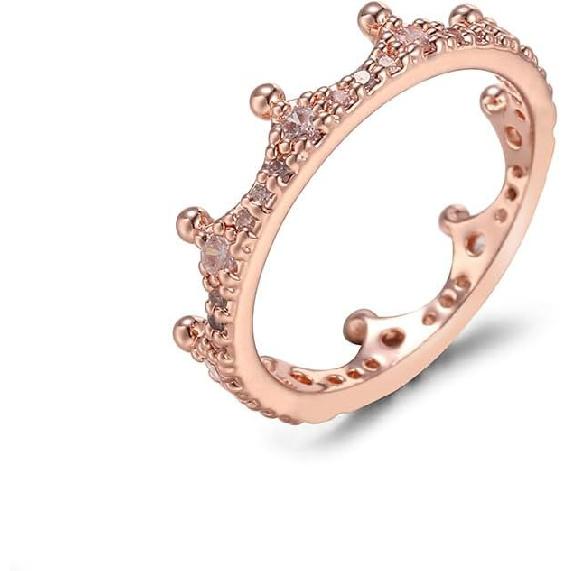 Crown Ring Colored Rose Gold White Zirconia Cubic Zirconia Ladies Birthday Gift Promise Wedding Timeless Sparkling Crown Crystal Ring in Rose 7