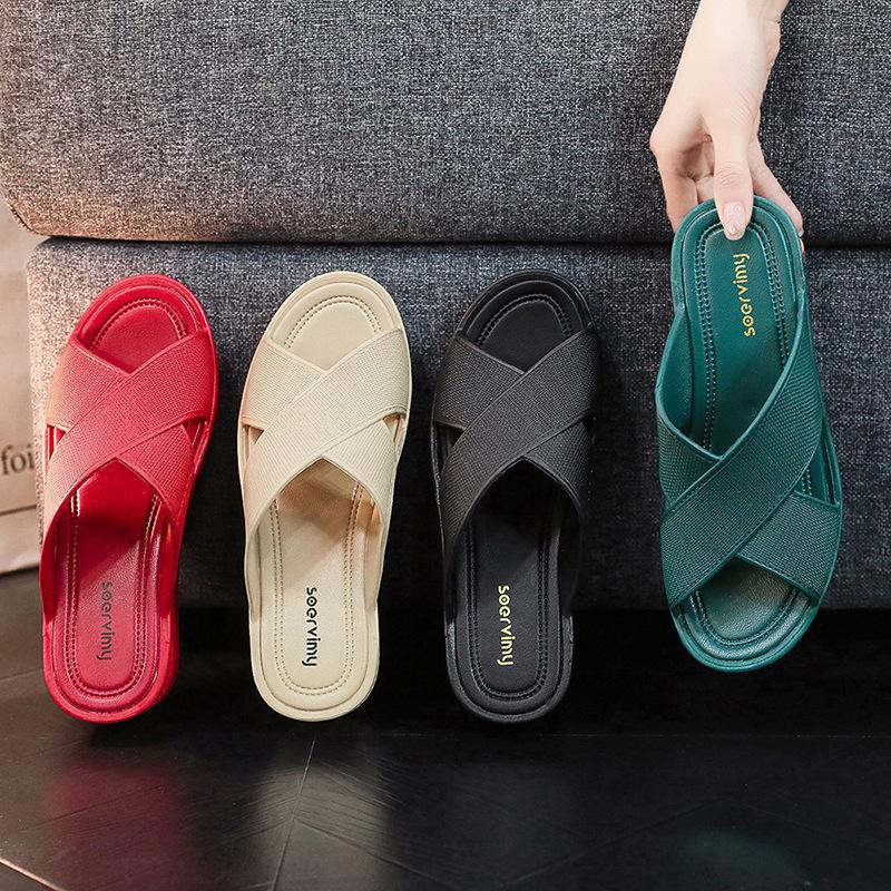 Fashion New Style Slope Heel Slippers Women's Summer Casual High Heel Sandals Female Anti Slip Plastic Beach Thick Sole Sandals Womens